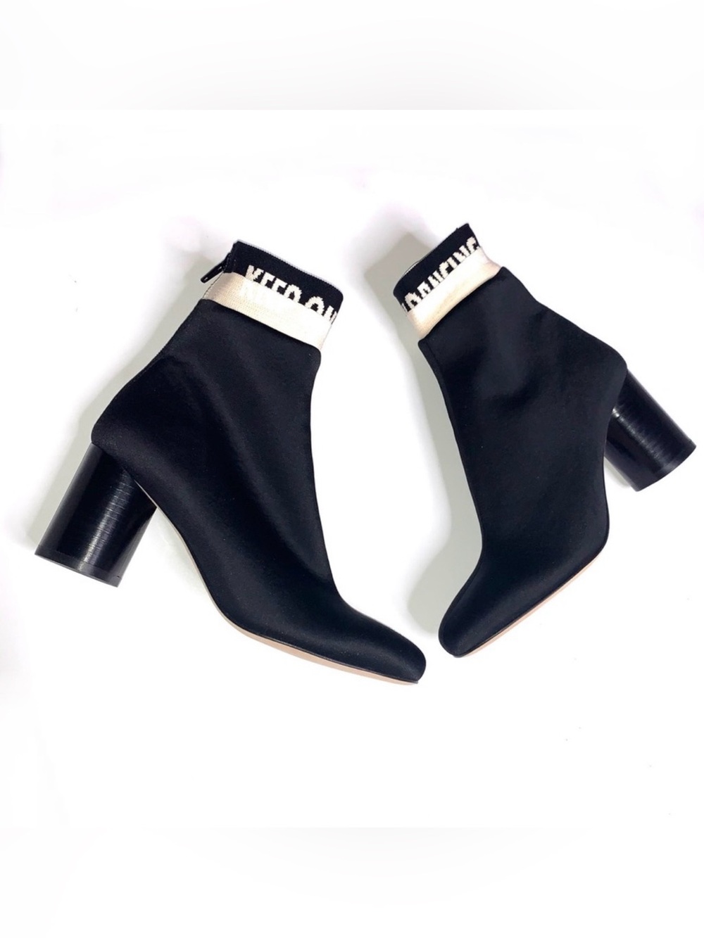 Sandro Poppy Keep Dancing Sock Booties Black Neoprene Block Heel Ankle Boots 36